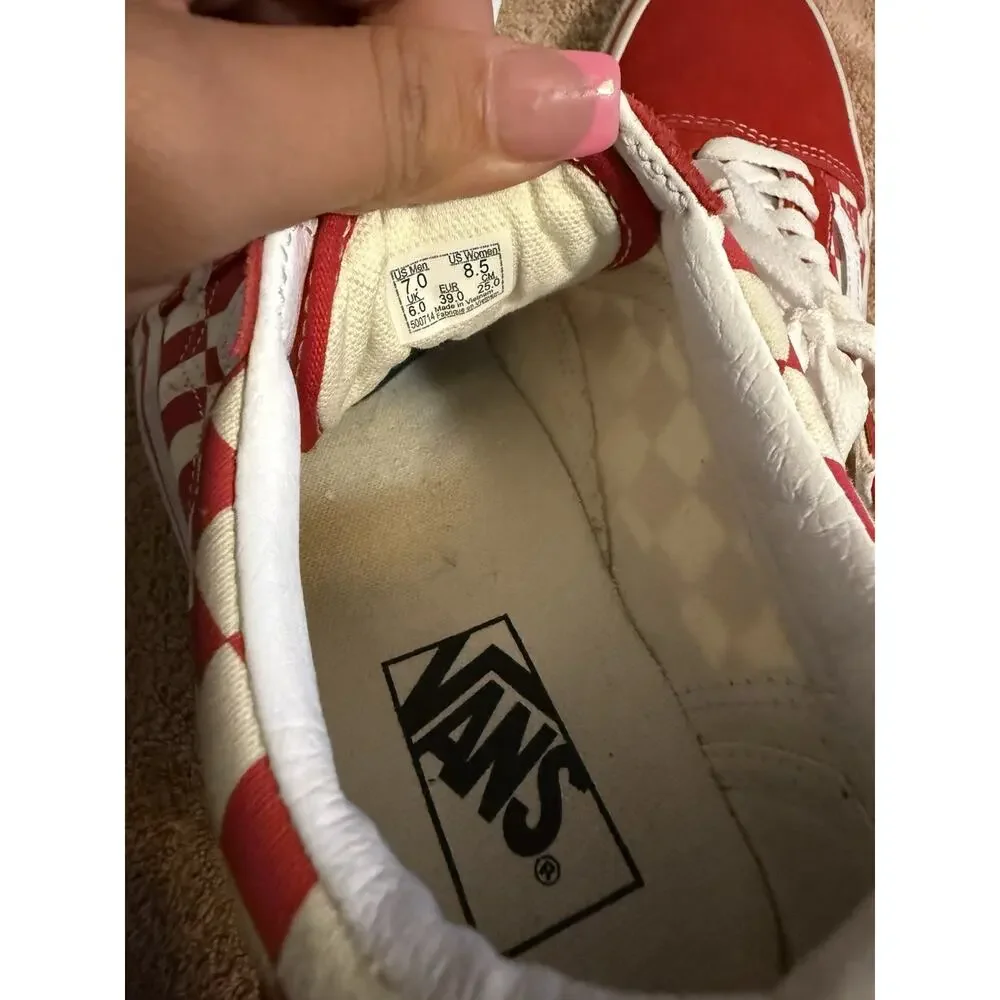 VANS Old Skool Red White Checkerboard Canvas Sneakers Men's US 7 Lace Up